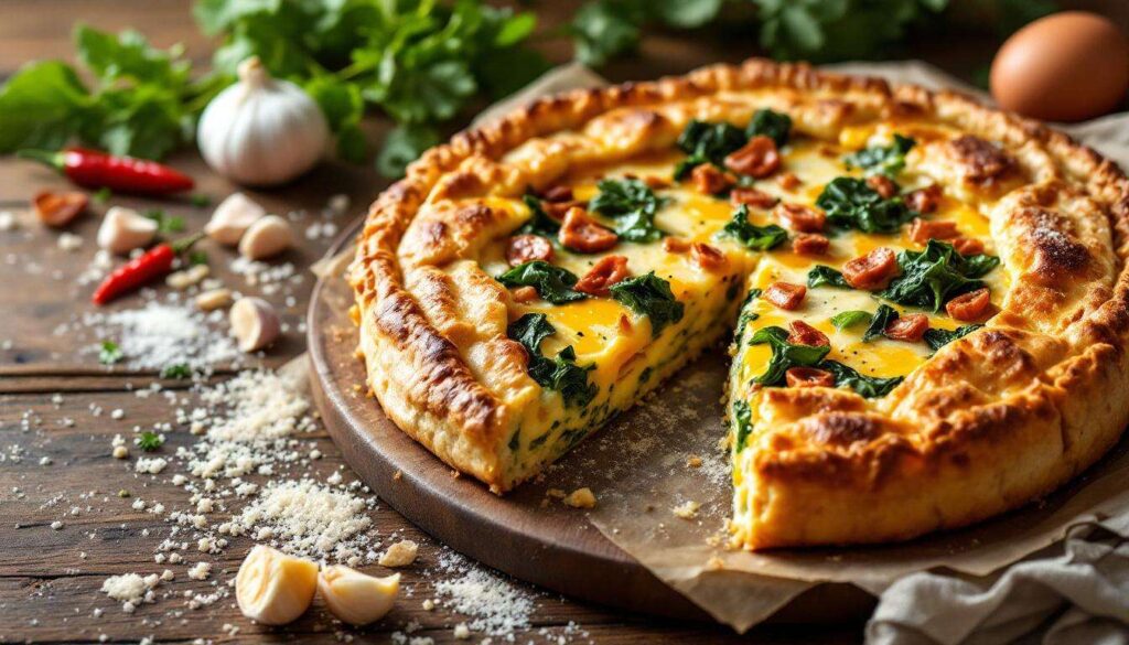 Torta salata con cime di rapa e scamorza
