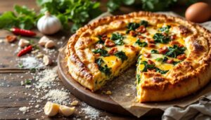 Torta salata con cime di rapa e scamorza